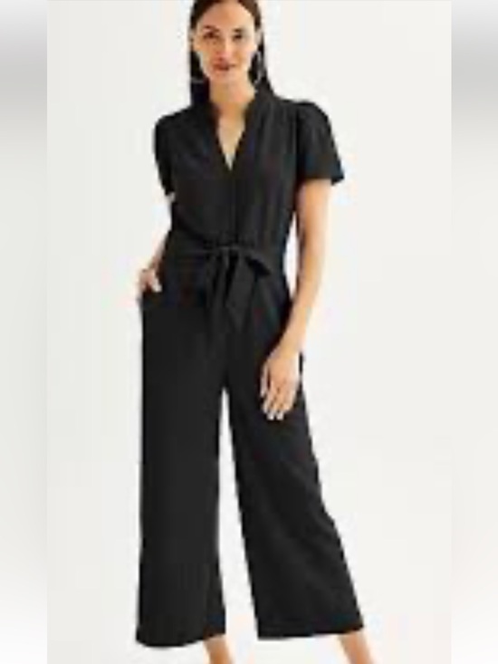 Nine West Pants - Nine West Women's Button Up Black   Cropped Jumpsuit with Waist Tie